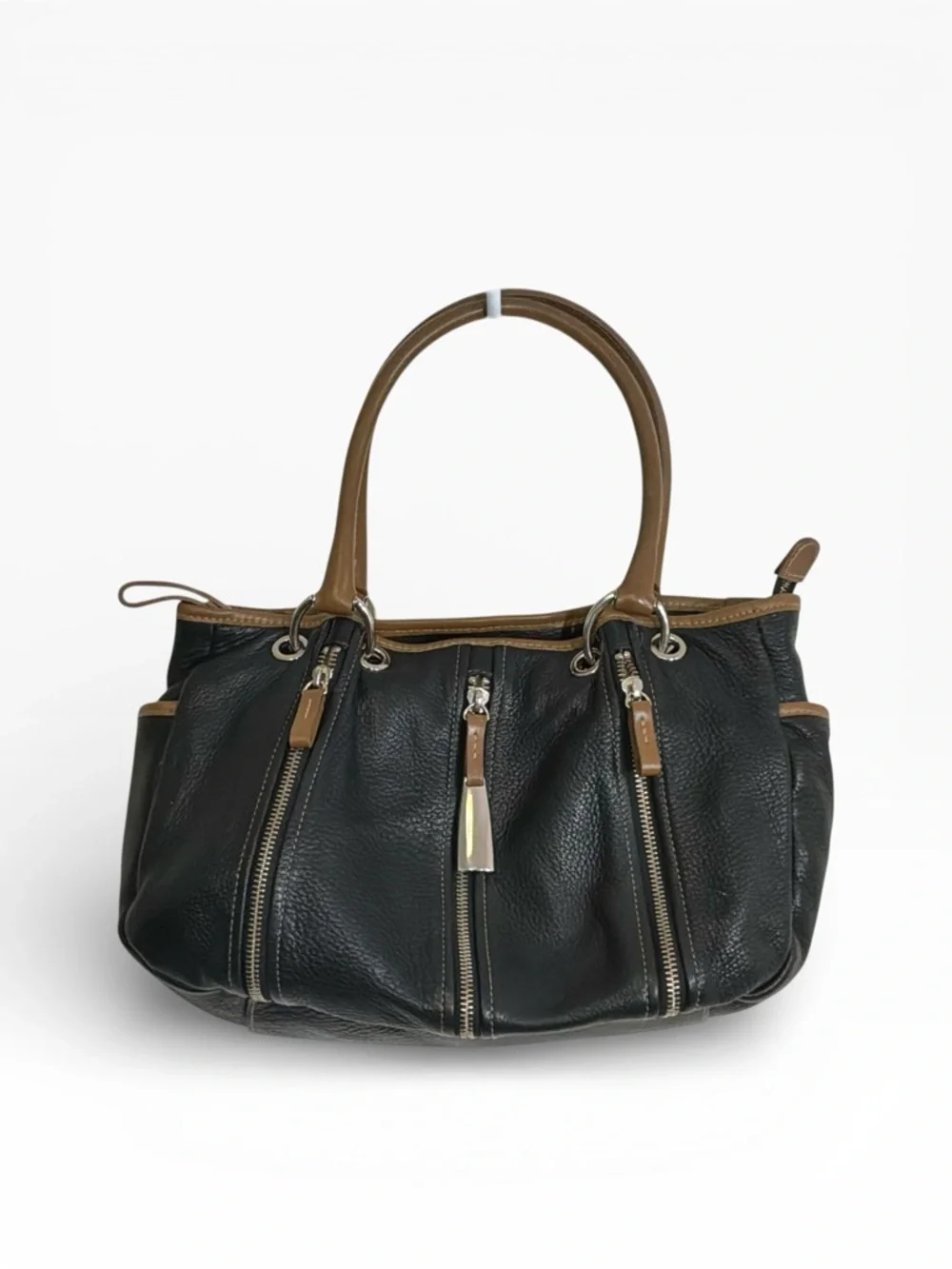 Dark brown with lighter brown trimmed Leather Satchel Handbag for Women